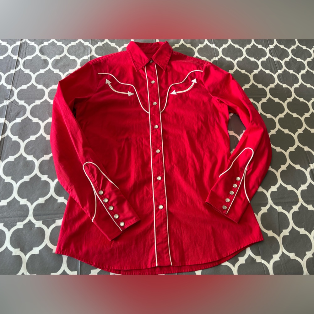 Vintage H Bar C Western Embroidered Arrow Cowboy Pearl snap long Sleeve Shirt